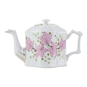 Antique Porcelain Teapot With Pink Floral Design and Delicate Handle