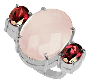 Rose Quartz and Garnet Silver Ring