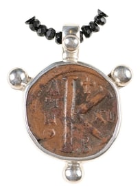 Antique Byzantine Coin Pendant With Sterling Silver