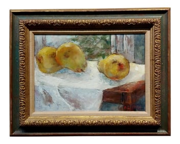 A. Loeffel 1950s Still Life of Pears -Impressionist Oil Painting