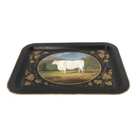 20th Century Hand-Painted English Countryside Art Decorative Metal Tray