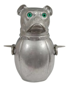 1930s French Art Deco Pewter Bulldog With Glass Eyes Ice Bucket