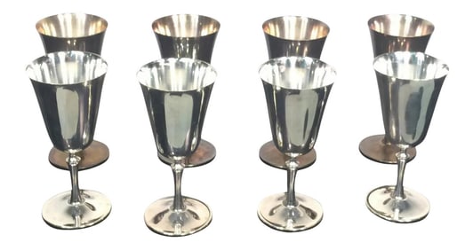 1970s Deuberti Modern Boxed Italian Silverplate Champagne and Wine Goblets - Set of 16