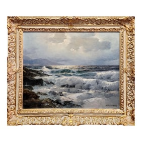 Alexander A. Dzigurski -1950s Waves Along the California Seashore-Oil Painting