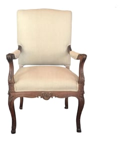 19th Century French Carved Regency Style Walnut Chair With Scrolled Arms