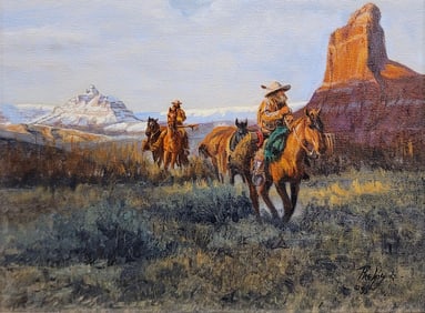 John Phelps- Fur Trappers on Horseback in the Wild West-Oil Painting