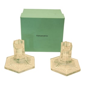 Pair of Louis Comfort Tiffany & Co. Clear Crystal Candlesticks