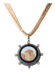 Italian Micro Mosaic Pendant Necklace of the Temple of Vesta, C. 1830-40