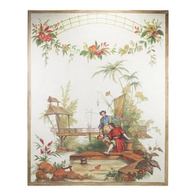 Vintage 18th Century European "Chinoiserie" Style Decorative Painting,