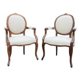1980s Pair of Vintage Century Furniture Company Louis XV Armchairs in New Boucle Stripe