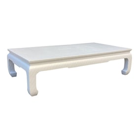 Restored Baker Furniture Company Raffia Wrapped Cocktail Table in Pearl Lacquer Finish