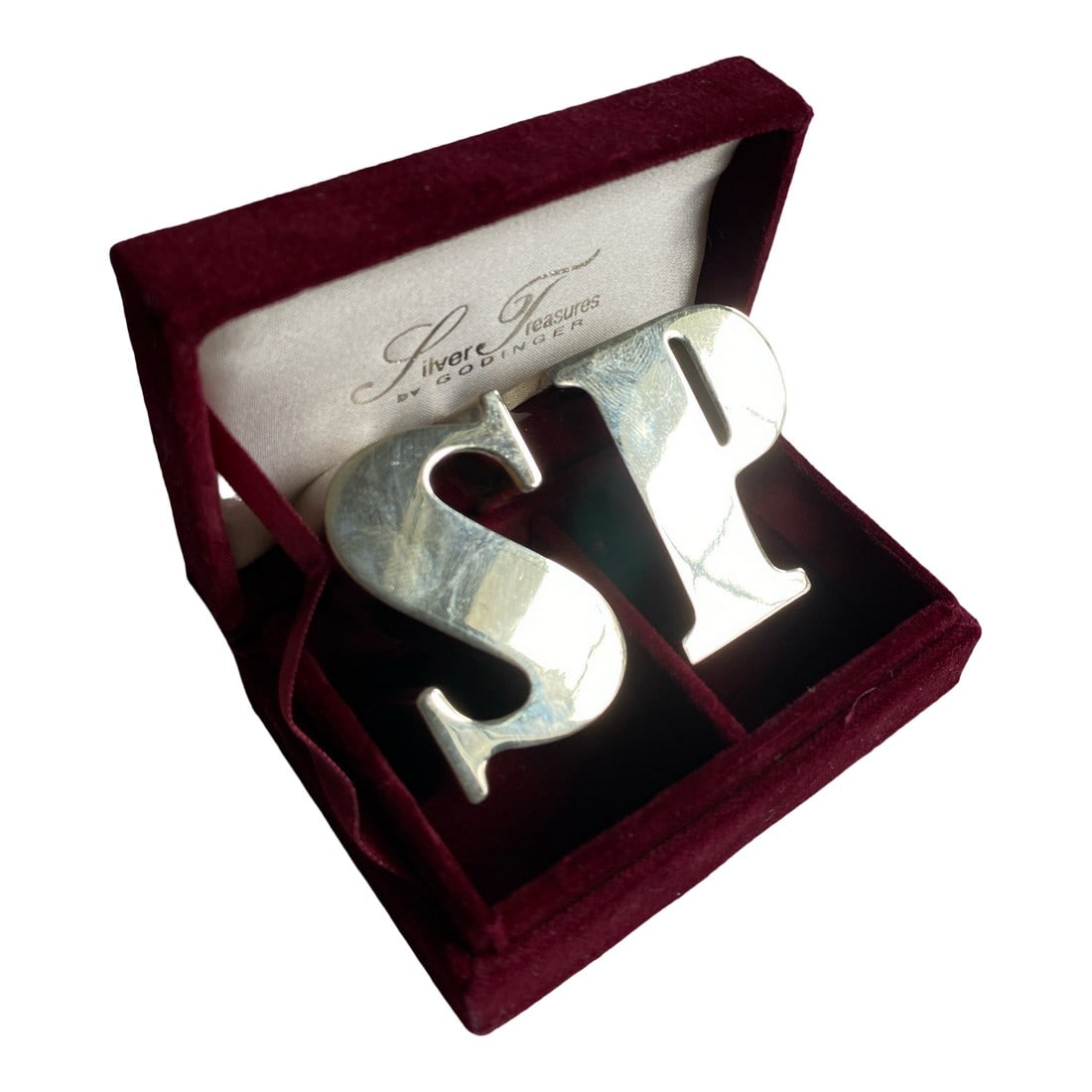 1970s Godinger Silver Plated Letters S and P Salt and Pepper Shakers in Velvet Case (1 of 7)
