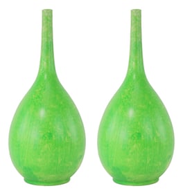 Pair of 20th Century Vibrant Green Tall Neck Vases – Contemporary Decorative Accent