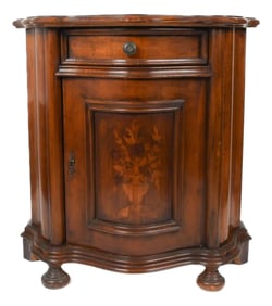 Italian Console Cabinet With Floral Marquetry on Bun Feet