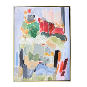 Mixed Greens Colorful Abstract Painting by Laurie MacMillan, Framed