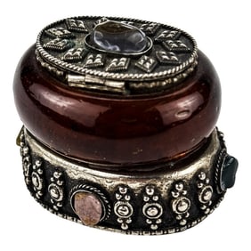 Small Vintage Hinged Lidded Glass and Stone Trinket Box.