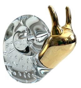 Vintage Snail Murano Style Bubble Glass and Gold Charm Paperweight