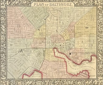 Baltimore, Original Engraving by Samuel Mitchell, 1863