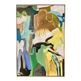 Modern Green, Black, and Blue Hand Painted Abstract Painting on Canvas