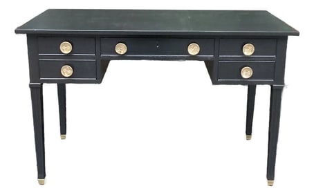 Tommi Parzinger for Charak Black Lacquered Desk With Brass Hardware and Extender Trays