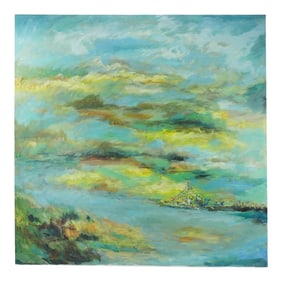 Vintage Abstract Landscape Painting With Dreamlike Color Palette