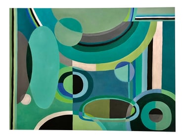 Large Rectangular Abstract Painting in Blues and Greens