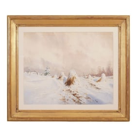 American Watercolor Winter Landscape by Howell Wilson, 1890