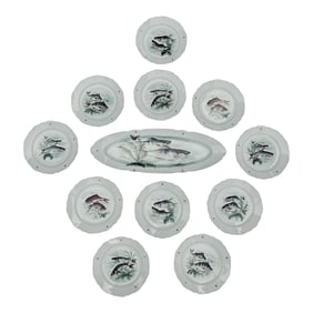 Limoges Fish Motif Dinnerware Set of 11 Plates Plus Oval Platter by Porceleaines De Couleuvre