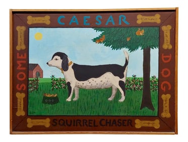 Barbara Chipman Moment -Caesar the Jack Russel Dog -Naive Oil Painting