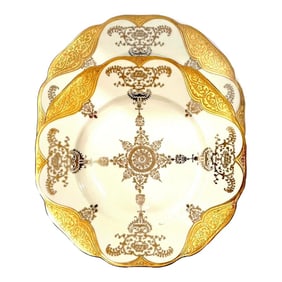 1940's Gold Encrusted Medallion Service Plate Pair by H & C Schlaggenwald