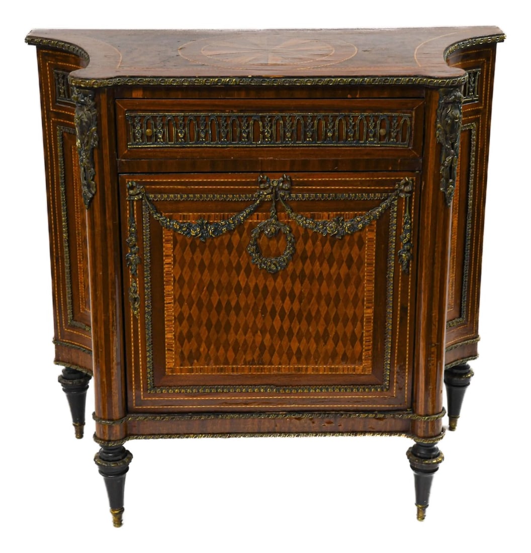 Antique Louis XVI Style Three Wood Inlay and Bronze Commode Cabinet (1 of 7)