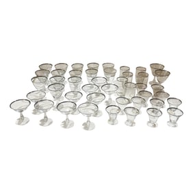 Large 1970s Dorothy Draper Silver Rimmed Glassware Set- 44 Pieces