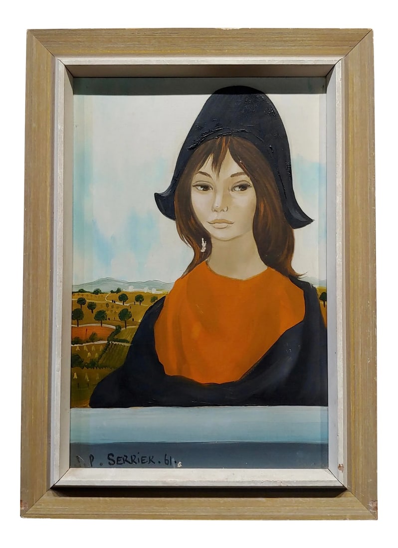Jean-Pierre Serrier -Portrait of a Modern Mona Lisa -1960s Surrealist Oil Painting (1 of 8)