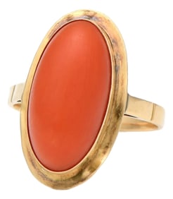 18KY Coral Bezel Ring, size 6
