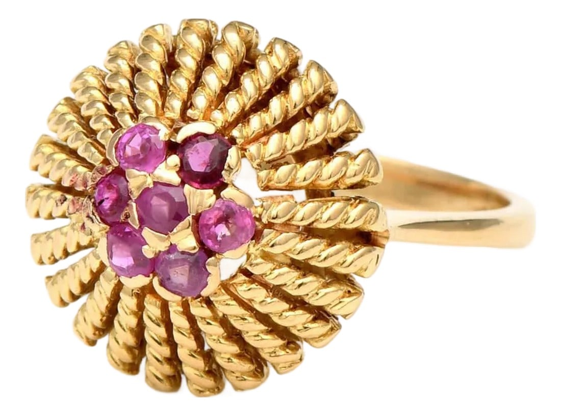 18KY Vintage Dainty Ruby(0.21) Cluster Ring, size 4 (1 of 5)