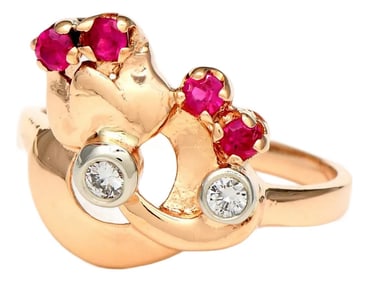 14KRW Retro Modern Diamond & Synthetic Ruby Ring, size 7.5