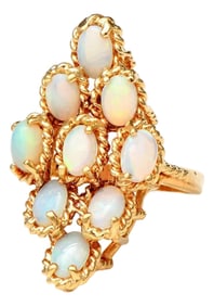 14KY Vintage White Opal Cluster Ring, size 7