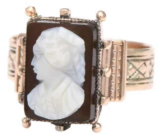 10KR Victorian Chalcedony Cameo Ring, size 6.5