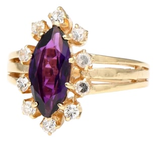 14KY Vintage Amethyst(1.10) & Diamond(0.30) Ring, size 5