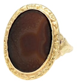 14KY Brown Landscape Agate Ring, size 7.5