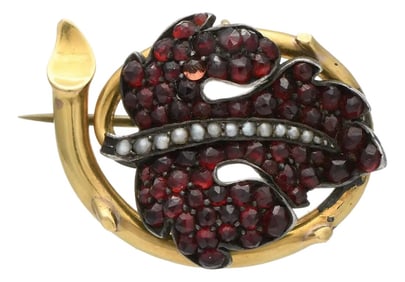 14KY Vintage Bohemian Garnet & Seed Pearl Pendant/Pin