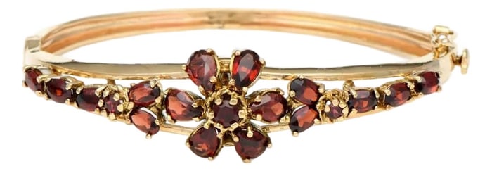 14KY Vintage Garnet(5.70) Cluster Bangle Bracelet