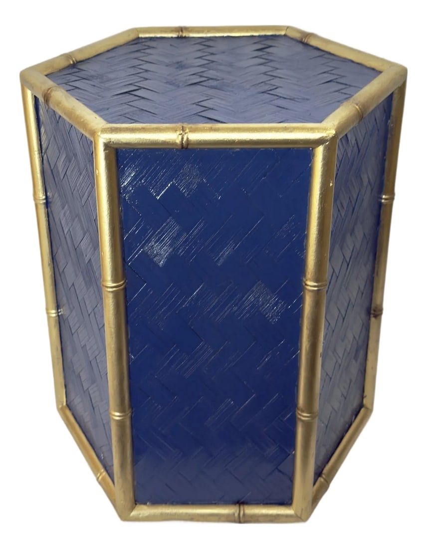 Stunning Vintage Hexagonal Blue and Gold Drink Table in Thomas O'Brien for Century Style – (1 of 9)