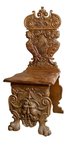 Antique Monk's Chair With Extensive Carving