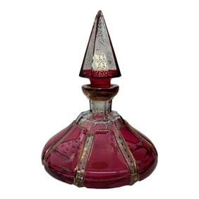 Bohemian Red Perfume Bottle With Gilt Accents