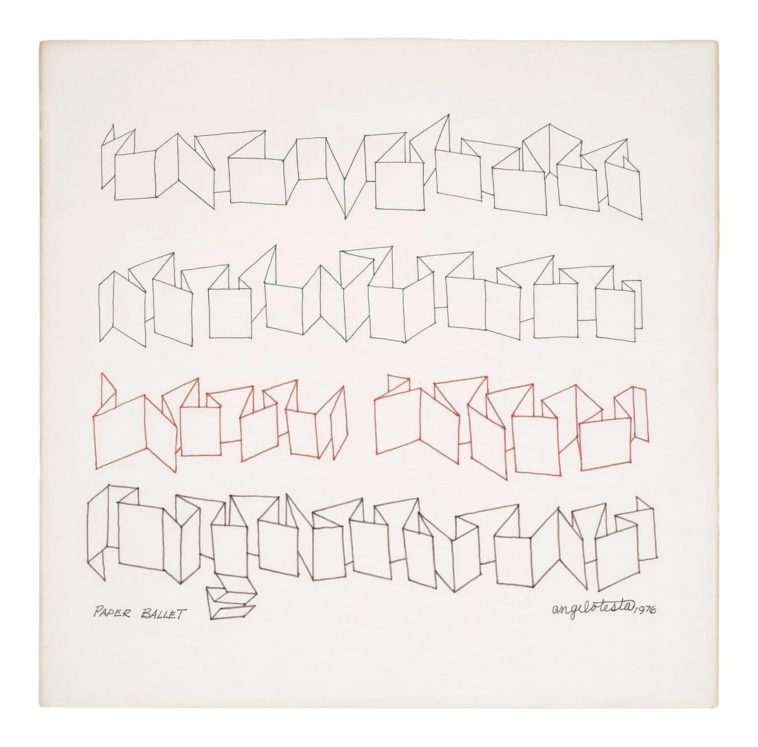 Angelo Testa "Paper Ballet": Angelo Testa print. Ink on paper. Signed and dated; [Paper Ballots Angelo Testa 1976]. Angelo Testa was an American textile designer who became the first graduate of the Institute of Design in Chicago