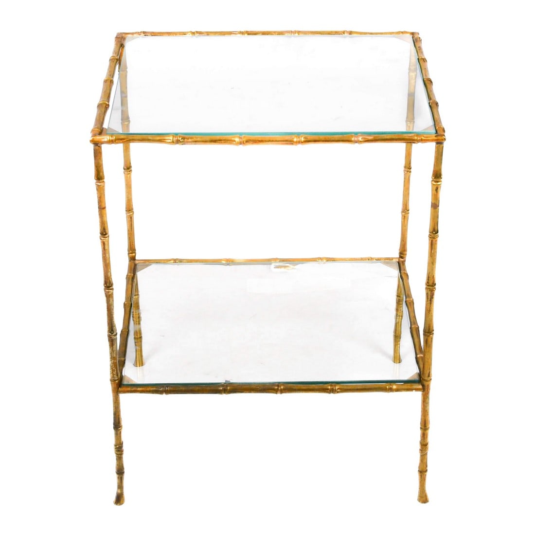 Metal Bamboo-Style Side Table: This Metal Bamboo-Style Side Table brings a chic blend of organic style and structural elegance to any space. Crafted to mimic the natural texture of bamboo, its golden-toned metal frame offers a touc