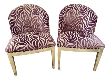 Pair of William Switzer Purple and Silver Zebra Print Velvet Chairs