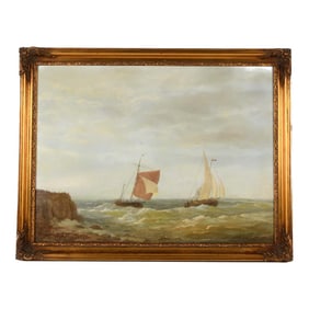 Early 20th Century Framed Oil on Board Nautical Sailing Ships Seascape