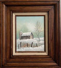 Vintage Landscape Painting by Hopkins "” Mid-Century Framed Art for Modern Farmhouse, Lodge,